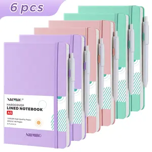 6 Pack A5 Hardcover Notebooks with Pens, College Ruled Notebooks Journal, 5.7"x8.4", Faux Leather Cover, Inner Pocket, 100GSM Thick Paper, No Bleed, Multi-Color Notebook Set for Work, Study, Writing