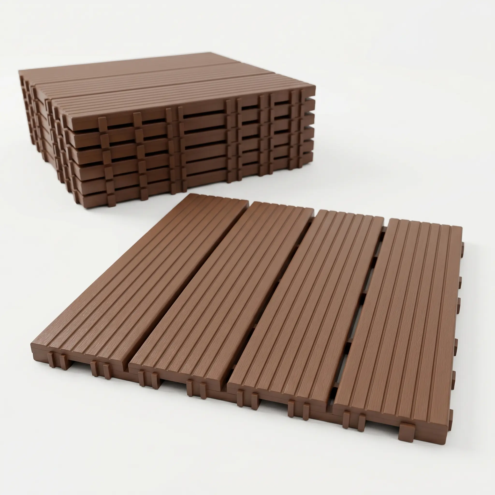 Plastic Interlocking Deck Tiles, 44 Pack 12"x12" Waterproof Non-Slip Outdoor Patio Flooring, All Weather Drainable Snap Together Decking Tiles for Poolside, Porch, Garden, Backyard & Shed Floor,Brown
