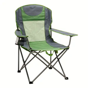 Green folding oversized camping chair, adult heavy-duty 300 pound portable lawn chair with padding, folding camping four person chair with cup holder high backrest, armrests for picnics, beaches, and sports