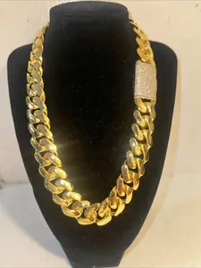 Gold Plated Miami Cuban Link Chain - 20mm, Diamond Lock Necklace High Luxury Jewelry, Hip Hop Style Jewelry Easter Valentine's Day Gift