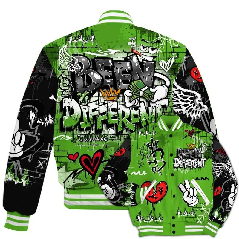 Air Foamposite One Volt Varsity Jacket - Been Dif2erent Drip Graffiti All Over Print Baseball Jacket