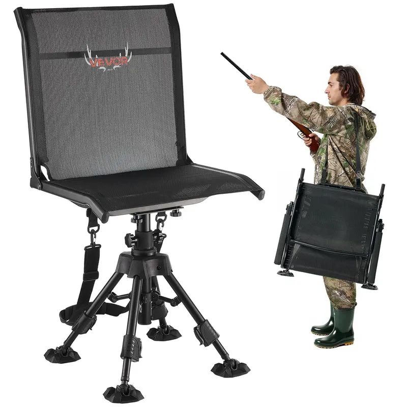 VEVOR Hunting Chair, 360° Silent Swivel, Foldable Portable Blind Chair, Heavy-Duty Steel Frame Ground Stool Seat with Anti-Sink Swivel Feet, Height Adjustable, 350 Lbs Capacity for Fishing Camping#SohoChic