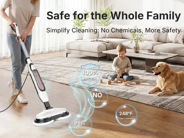 Sweetcrispy Dual-Head Corded Steam Cleaner Mop with Power Cord, Rapid Heating 30s Quick Heat Start, LED Display, 2 Spinning Machine-Washable Pads, Visible Water Volume, Easy Refill Cup, Quick-Dry for Hardwood, Tile Floors (Steam Cleaner for House)