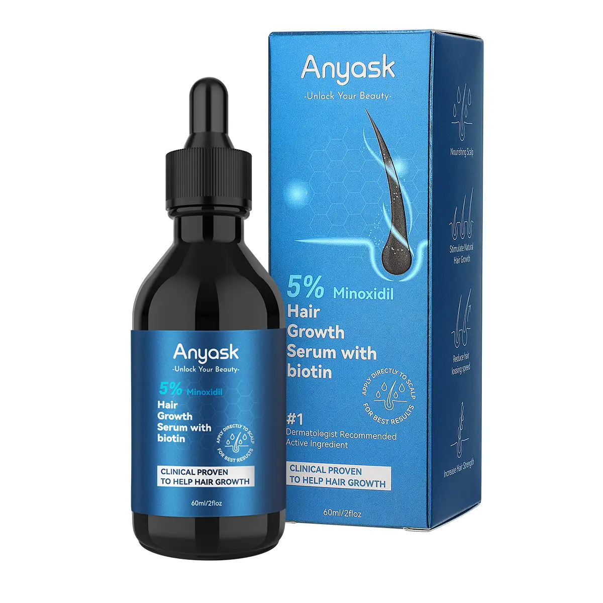 Anyask 5% Minoxidil Hair Growth Oil, Natural Treatment for Thicker Longer Fuller Healthier Hair 60ml Haircare Comfort Keratin