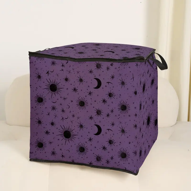 Sun & Moon & Star Print Travel Organizers with Handles, Durable Quilt Storage Bag with Handle, Organizational Zipper Storage Bag, Bedding Organizer for Home Bedroom Living Room