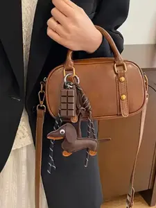 Vintage Maillard Style Sausage Dog Pendant - Cute Pu Leather Sausage Dog And Simulated Chocolate Block Pendant Accessory, Hand Woven Rope Bag Pendant, Mobile Phone Pendant, Keychain, And Holiday Gift, Purse Accessories, Bag Charm