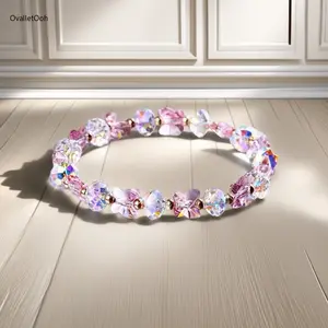 1pc Bohemian Mixed Color Butterfly Charm Elastic Beaded Bracelet, Cute Stretch Bracelet with No Plating