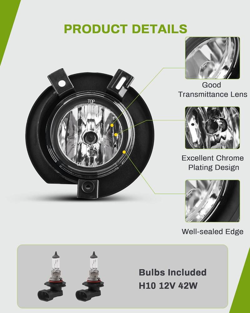 YITAMOTOR Fog Lights Compatible with 2002-2005 Ford Explorer 02-05 Fog Light Replacement,with 12V 42W H10 Bulbs,OE Style Real Glass Clear Lens
