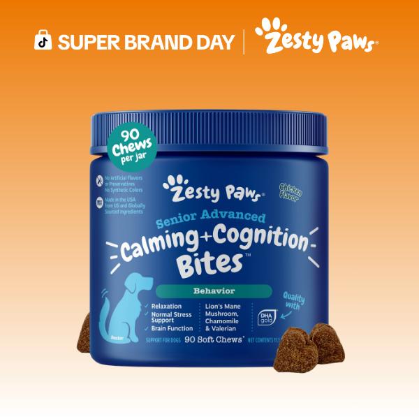 Zesty Paws Senior Advanced Calming & Cognition Bites for Senior Dogs, Dog Composure Chews, Soft Chew Relief Pet Treats for Everyday Stress Support