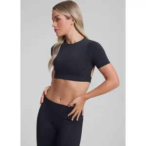 Ultrasculpt Crew Neckline Backless Removable Bra Cups Seamless Crop Top | Gym Girl Collection | Breathable, Womenswear