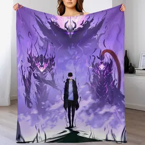Anime Solo Leveling Bedding - Shrink-Resistant Flannel Blanket with Soft Microfiber, Perfect for Teens' Room Decor (Machine Washable & Fade-Proof)