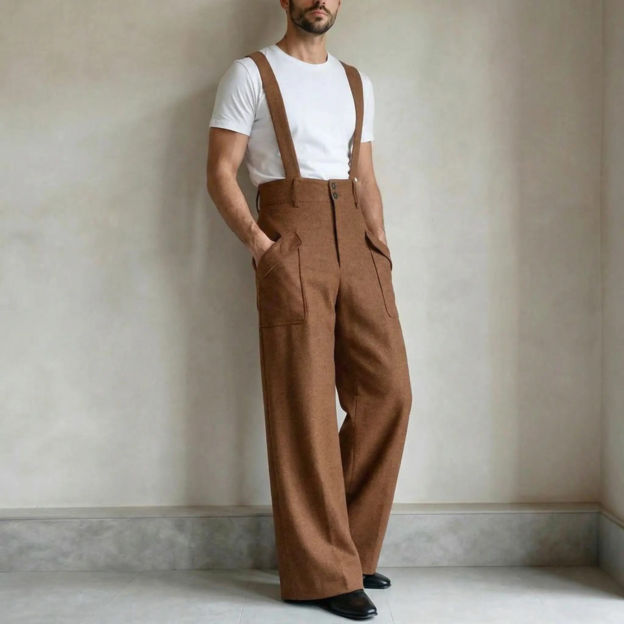 INCERUN Men's Vintage Overalls Suspender Wide Leg Pants High Waisted Palazzo Trousers Jumpsuits for Parties and Formal Events - Formal Wear, Fashion