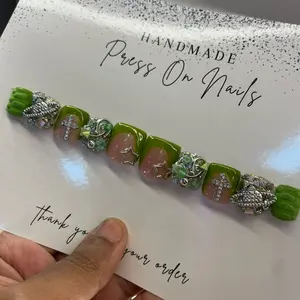 Green xtra short acrylic press on nails