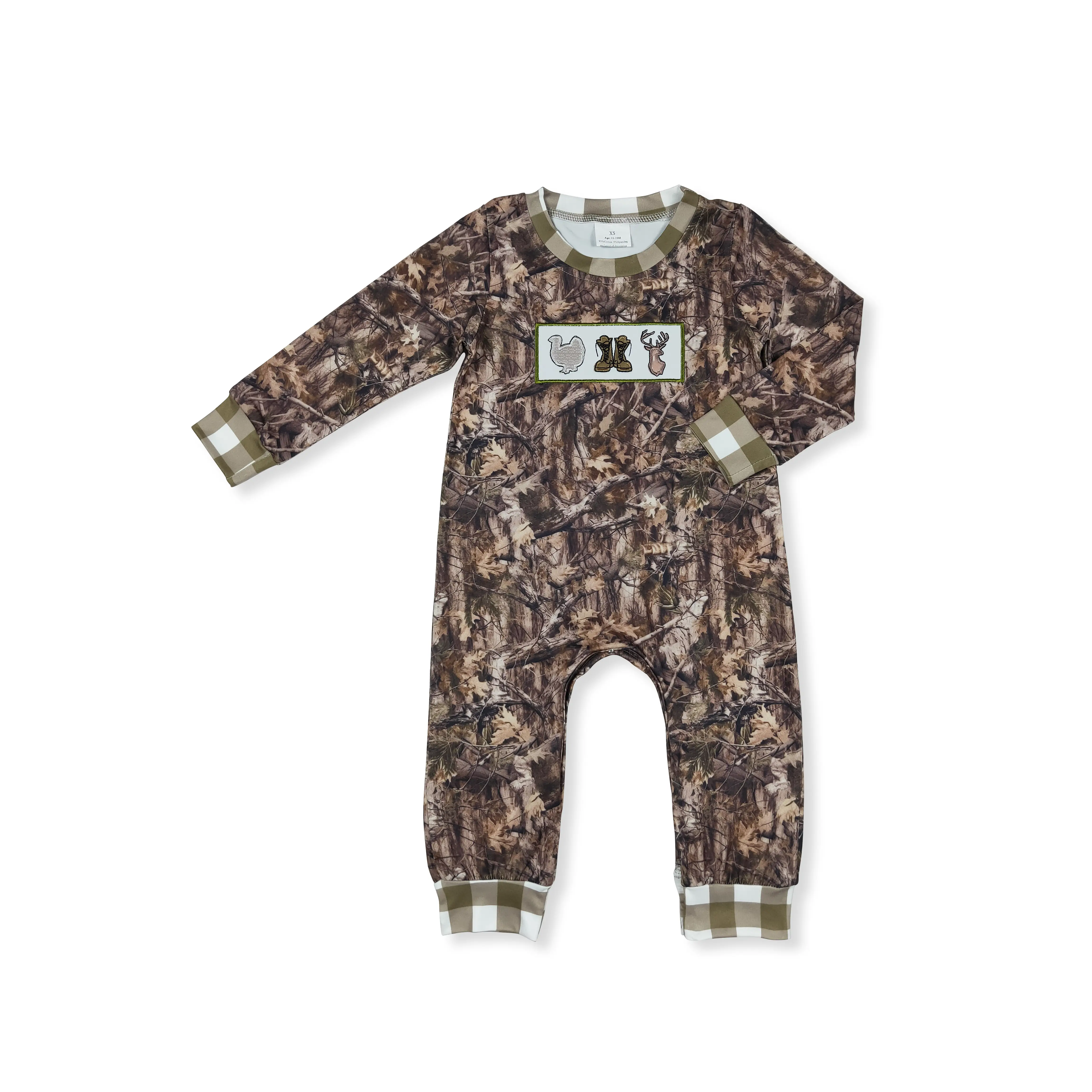 thanksgiving brown camo turkey Print long sleeve OnePieces