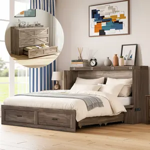 AHB Convertible Murphy Cabinet Bed (Full/Queen Size) with USB Charging Station, Horizontal Murphy Bed with Storage, Space-Saving Hidden Bed for Small Apartment, Guest Room & Home Office