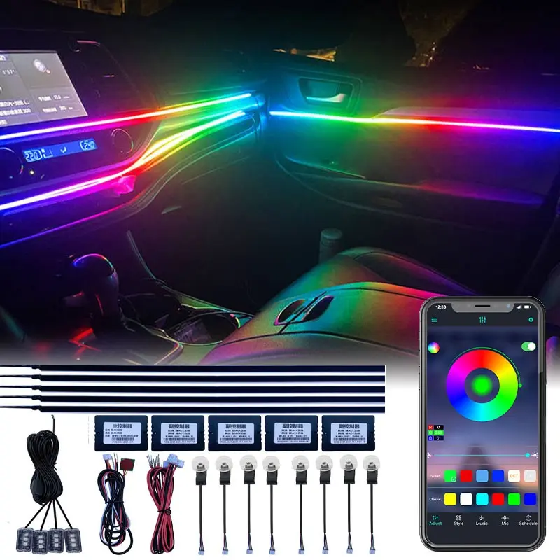 64 color LED strip symphonic car environment optical fiber strip 18 in 1 RGB LED car interior light Led Car Ambient Light Car Ambient Lighting Car Atmosphere Lights Led For Car