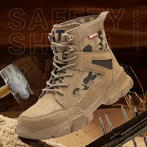 Men'S Tactical Safety Boots - Breathable, Anti-Puncture, Anti-Slip Work Shoes with Steel Toe, Black & Camouflage Design, Lace-Up High-Top Sneakers for Outdoor, Running, and Casual Wear, Outdoor Footwear | Camouflage Boots | Durable Rubber S
