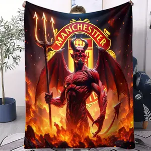 Manchester United Creative Design Football Club Blanket, Ultra-Soft Velvet Texture, Demon Pattern, Multiple Sizes, Ideal Gift for Fans