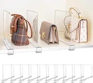 10 Pack Adjustable Non-Slip Clear Acrylic Shelf Dividers for Closet Organization, Suitable for Clothes Handbags Purses Towels Bookshelf Home Storage Organization