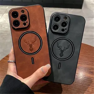 Deer Design PU Leather Phone Case For iPhone 17 Pro Max 16 15 14 13 12 11 Pro Max 17 Air Shockproof Magnetic Bumper Case Compatible with Mag Safe Anti-Scratch Camera Protection