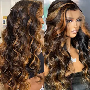 [LIVESTREAM] 26 28 Inches Balayage Highlight Wig Human Hair HD Transparent Body Wave Lace Front Wig 100% Human Hair Wigs 180 Density Pre Colored Wavy Wigs