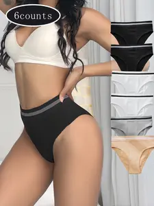 DORSU 6PCS multi-color combination women's high waist seamless underwear adopts innovative seamless technology, one-piece molding fits the skin, say goodbye to curling friction. Womenswear Panties Basic Minimalist  lacetrim briefs