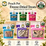 Peach Pet Freeze-Dried Dog & Cat Treats, Rabbit Ears, Rabbit Legs, Pig Nose, Rabbit Variety Mix & Bundle Packs, Single & Large Bags, All-Natural, High Protein