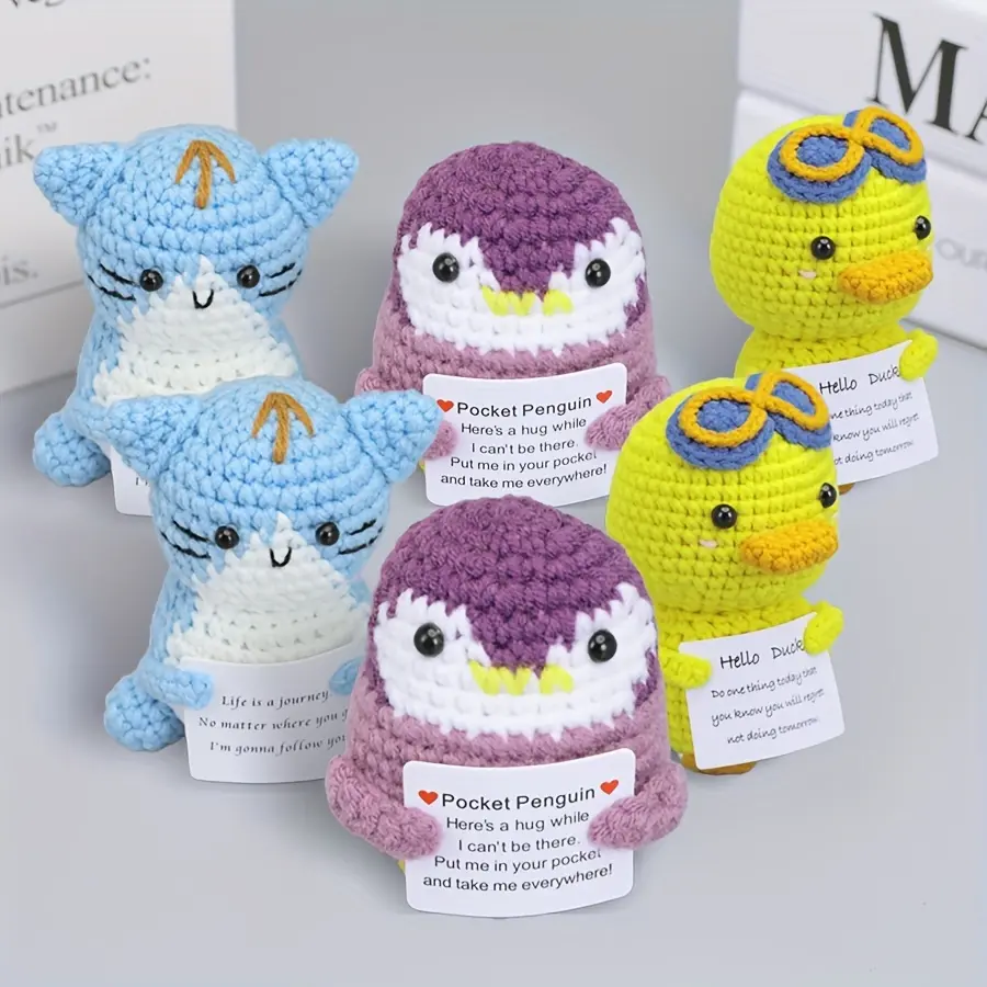 Handwoven 6pcs Crochet Koala Plush Set with Uplifting Card Cute Home Decor Car Dashboard Ornament Stress Relief Toy for Mom Teachers Coworkers Christmas Girls Gift Exchange New Year