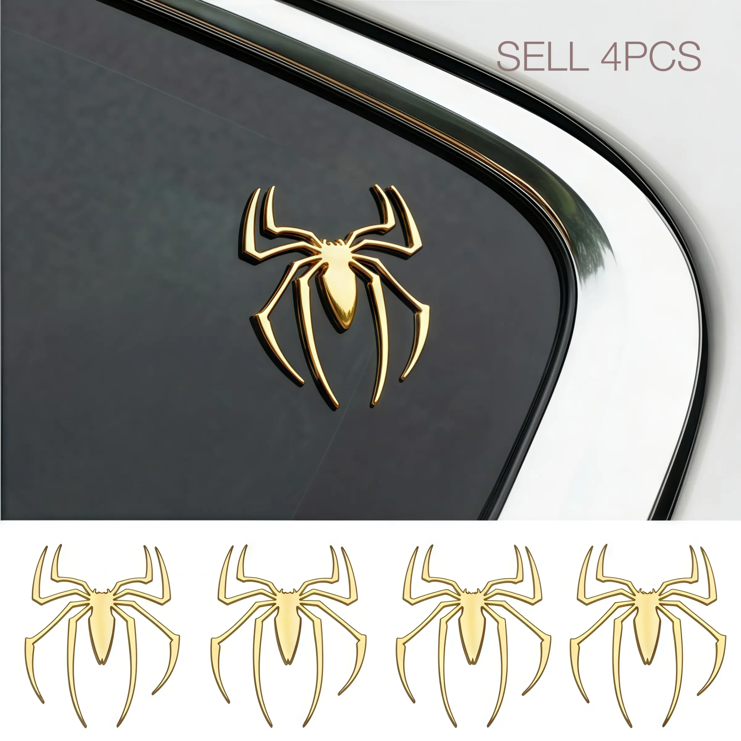 4 pcs 3D Spider Badge Decals, Cold Gold 3D Spider Emblem, Waterproof and Durable, for Car, Cool Car Decoration, Automotive Decoration, Vehicle Decoration, Car decorations, Ideal Gift for Drivers