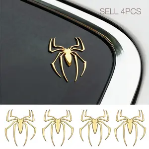 4 pcs 3D Spider Badge Decals, Cold Gold 3D Spider Emblem, Metallic Texture, Waterproof and Durable, for Car, Motorcycle, Electric Bike, Personalized Vehicle Body Decoration, Car Exterior Accessories, Car Stickers, Ideal Gift/Present for Drivers