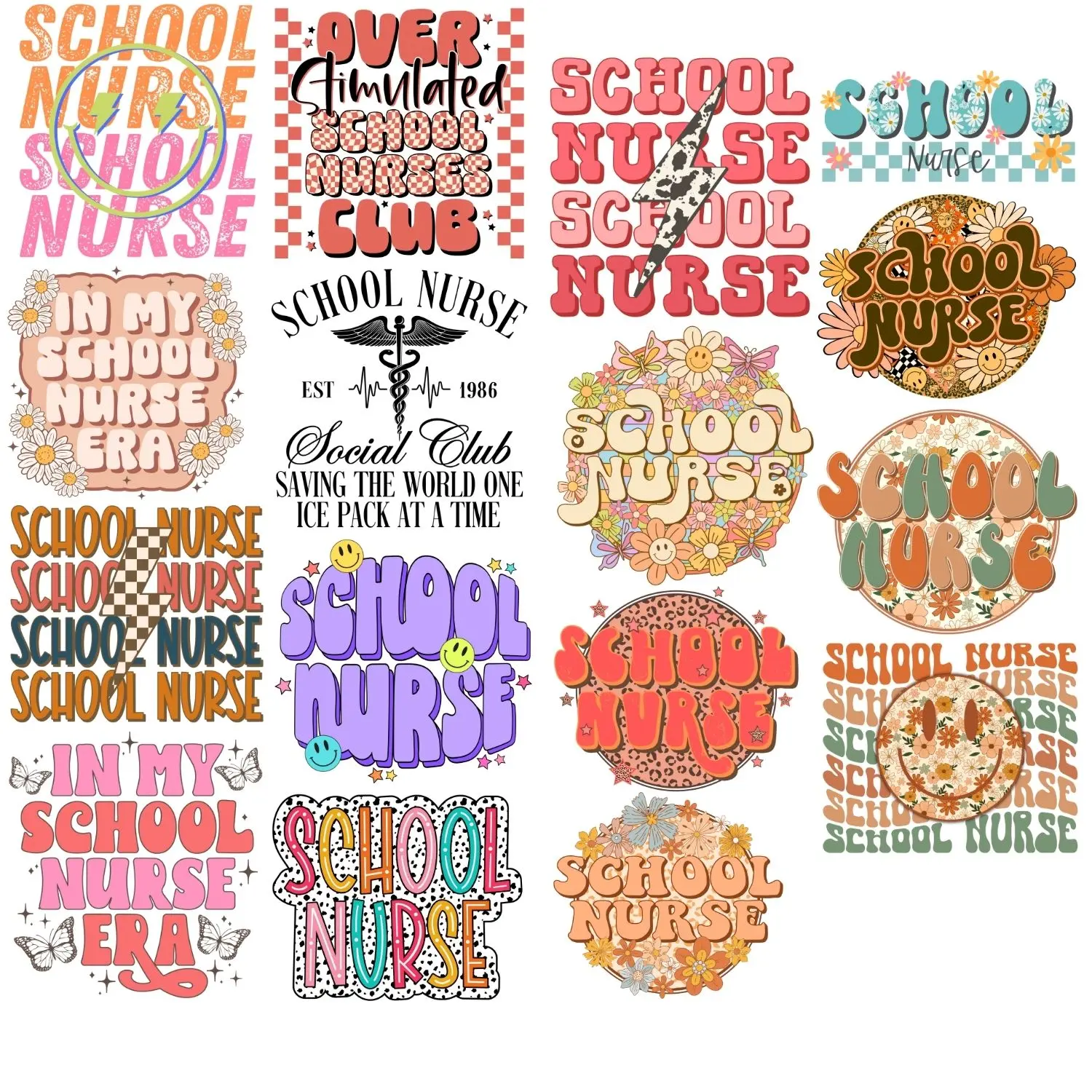 School Nurse premade DTF gang sheet-16 adult prints, School Nurse Premade DTF Gang sheet