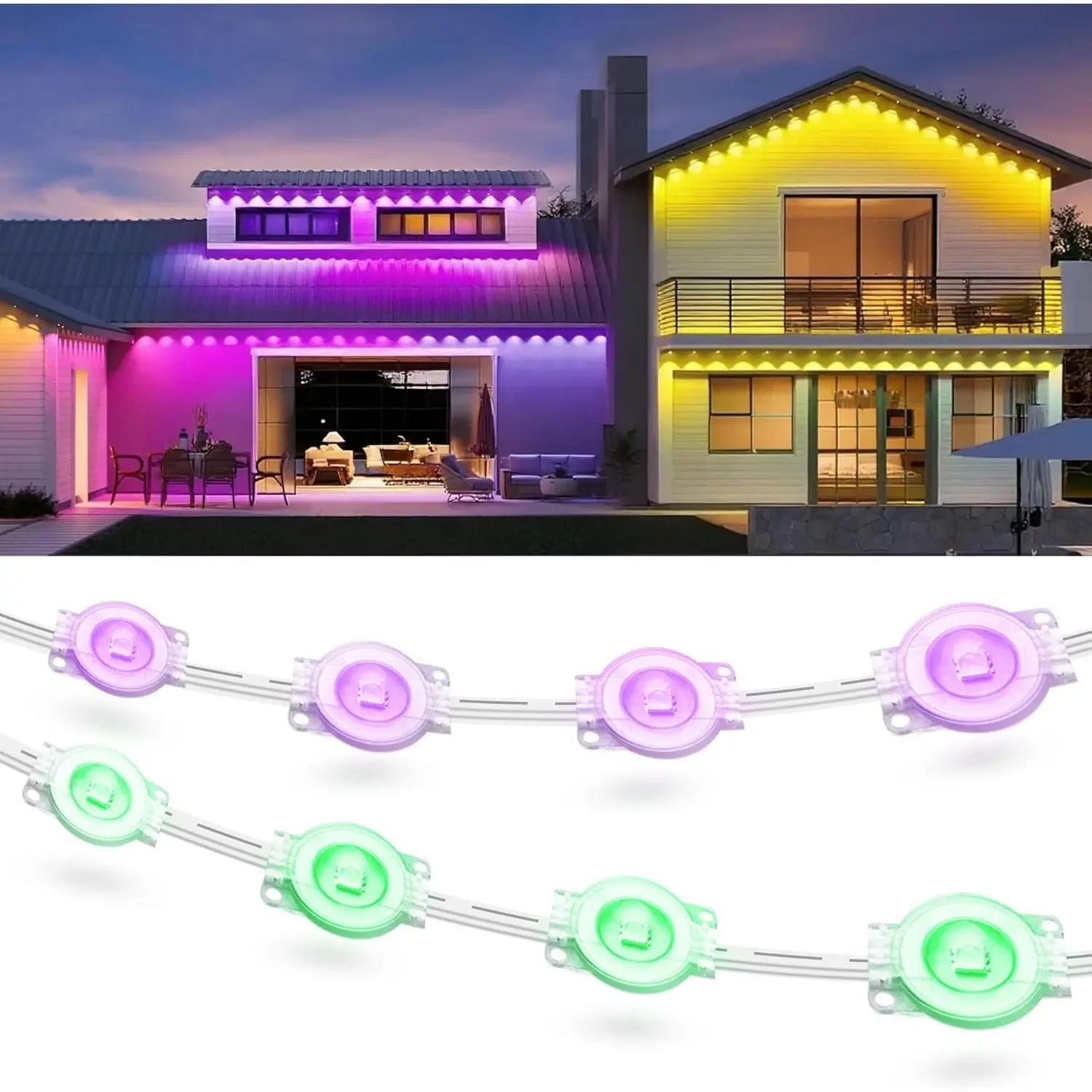 200ft Permanent Outdoor Lights for House, 2025 Smart RGB LED Outside Lights with APP Remote Control, IP67 Waterproof Eternity Eaves Lighting for Christmas, Halloween, Holiday, Party, Daily