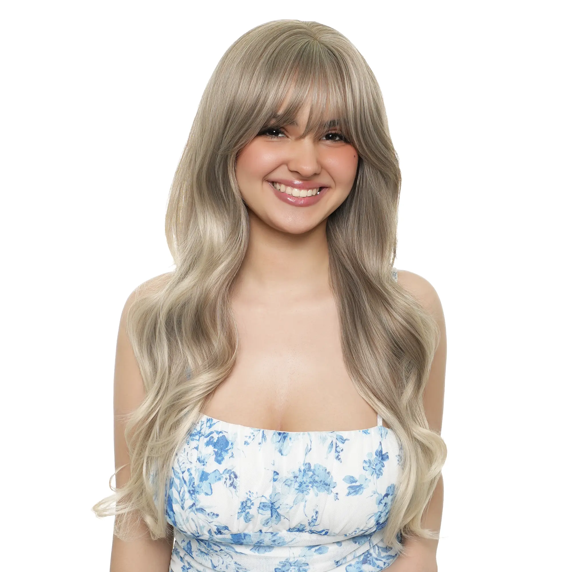 'CRAZY FOR BEIGE' 26-Inch Sun-wheat Beige Blonde Balayage (Greyish Ash Blonde Blend Base) Princess Curls Synthetic Wig | 【Heat Resistant】【Cap Included】 | #video 61FSGB