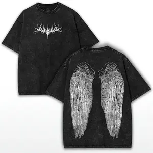 Y2K Gothic Angel Wing T-Shirt: Washed Grunge Streetwear