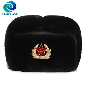 CAMOLAND High Quality Warm Faux Fur Bomber Hats Women Men Soviet Badge Russia Ushanka Pilot Hat Windproof Earflap Cap Skiing Cap