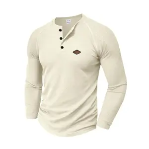 New men's solid color raglan sleeve henley shirt, regular basic fit casual comfortable long sleeve knitted sweater, men's daily wear top men's casual top, eco-friendly material