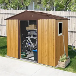 8ft x 4ft Metal Outdoor Storage Shed with Window & Metal Floor Frame, Weatherproof Tool Shed for Backyard, Garden & Patio