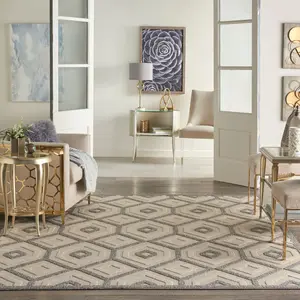 Nourison Palamos Contemporary Geometric Diamonds Area Rug, Cream, Durable Fade-Resistant Indoor/Outdoor Beautiful Patterns Carpet