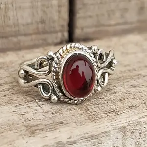 Vintage Red Zircon Ring, Unique Statement Ring for Women, Antique Style Silver Ring, Bold Red Gemstone Jewelry, Birthday Gift for Her