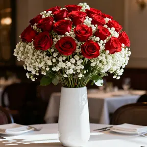 Rose and Baby's Breath Artificial Flower Bouquet of 26 Blooms, Perfect Home Decor for Weddings, Mother's Day and Valentine's Centerpiece