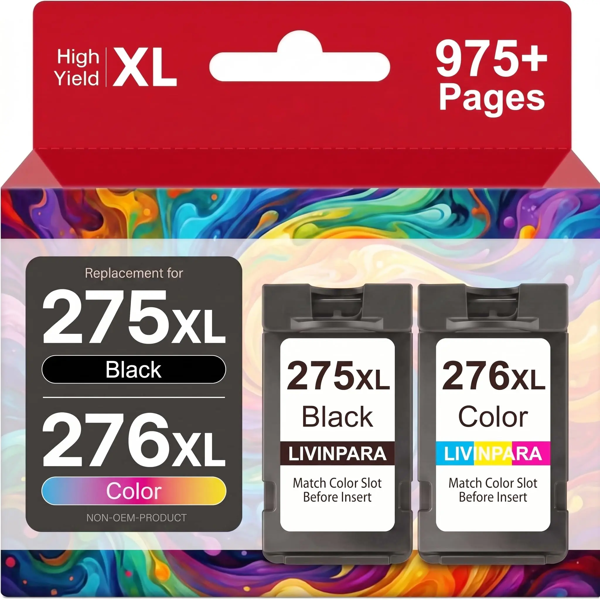 PG-275 XL/CL-276 XL Ink Cartridges Combo Pack Compatible with Canon 275 276 XL for Pixma TR4720 TR4722 TS3522 TS3722 TS3700 TR4700 TS3500 TS3520 Printers, 2-Pack, High Yield 2-Pack