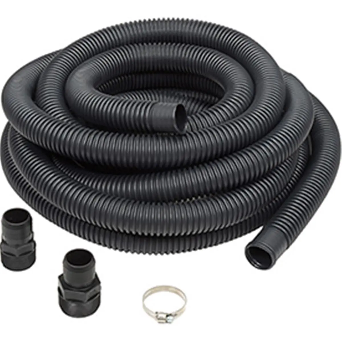 212 MAIN Corrugated Polyethylene SPDK Sump Pump Discharge Kit - 24' long Hose, 1.25 in & 1.5 in Galvanized Steel Adapters, ABS Thread Barbed Fittings, Basement Drain Compatible with All Sump Pumps, Metal, 24' Corrugated Polyethylene Hose, Hose & Adaptors