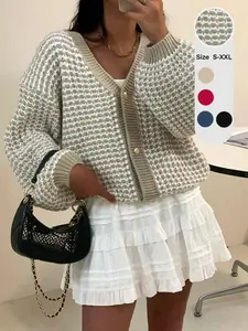 Women's Winter Button Front Cardigan Sweater, V Neck Casual Fashion Lantern Long Sleeve Tweed Coat, Comfortable Outerwear for Cold Weather