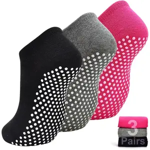 Yoga Grips Non Slip Socks Pilates Anti Skid Sticky Grippers Ballet Barre Socks for Women 3 Pairs