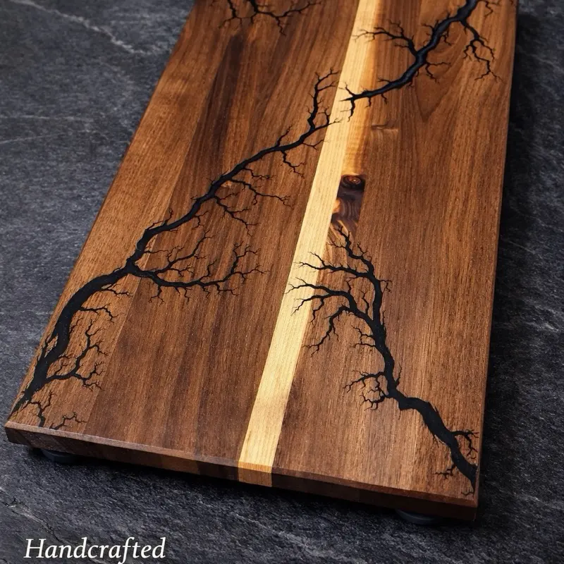 Handcrafted Oregon Black Walnut Fractal Burn Board