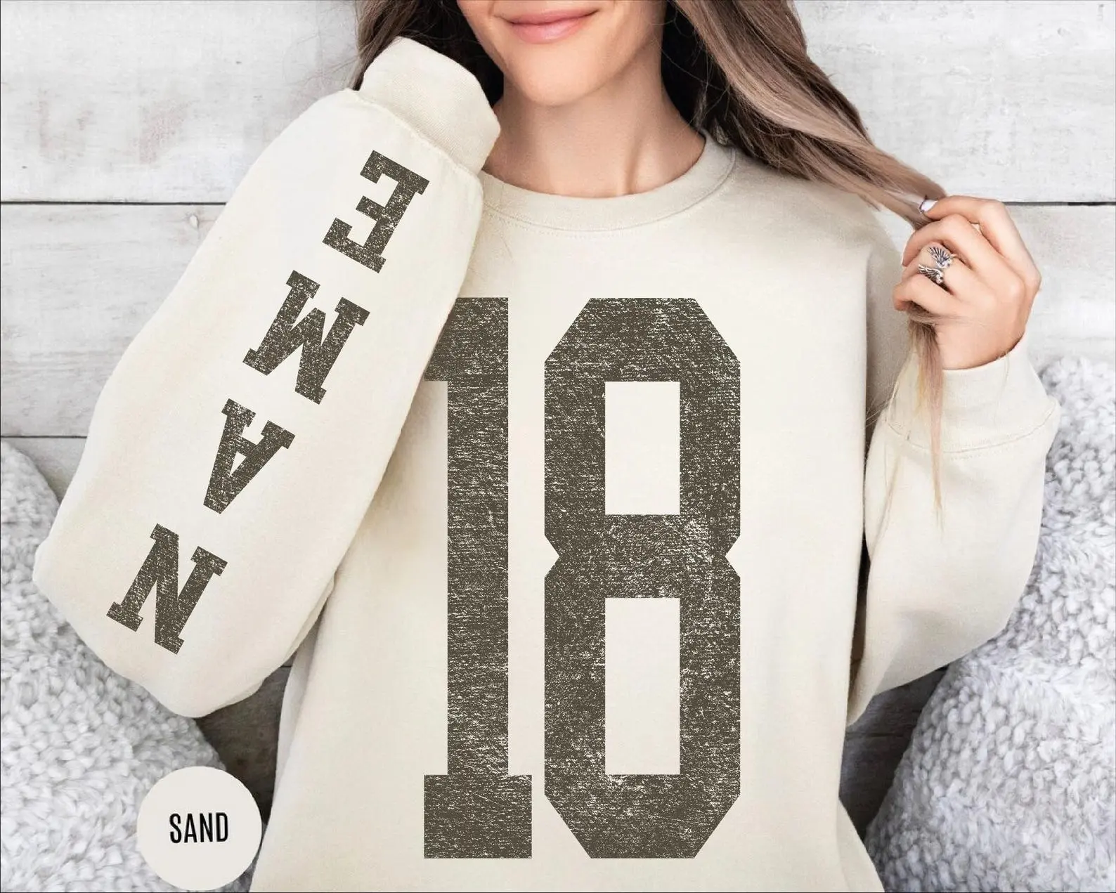 Custom Number and Name Sleeve Print Sweatshirt, Game Day Adult Sweatshirt, Personalized School Team Number Sweatshirt, Football Mascot Shirt