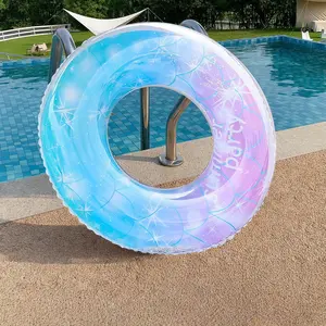 Inflatable Mermaid Scale Pool Float, Gradient Blue Swim Float, Glitter Sequin & Star Print, Portable Water Float for Pool & Beach, Swimming Accessories, Inflatable Circle, Inflatable Floater