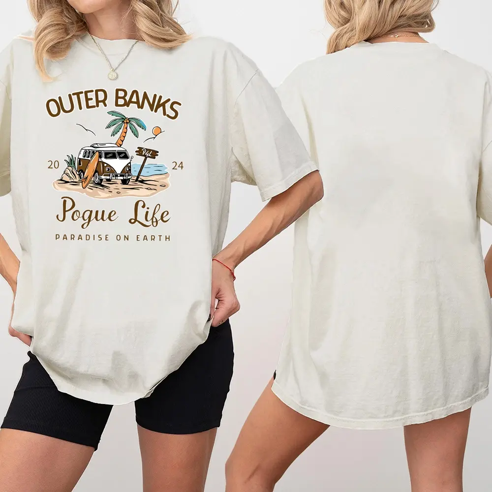 Retro Coastal Surf Van Graphic Oversized T-Shirt Vintage Palm Tree Beach Casual Loose Fit Short Sleeve Top #BeachTee #VintageGraphicTee #SurfStyle