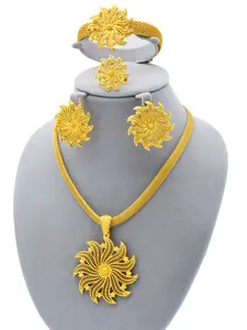 Nigeria Jewelry Set for Women, 4-Piece Spiral Pendant Design, Dubai Arabic Style Necklace Bracelet Ring Earrings, Party Accessories Gift Wedding Jewelry, Elegant Jewelry Set