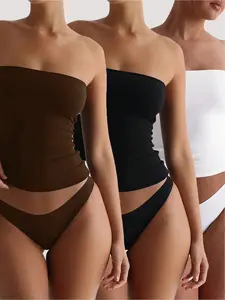 Spring Summer New Women's Fashion Trendy Strapless Off-Shoulder Three-Piece Set, Versatile Stylish Women's for Casual Wear